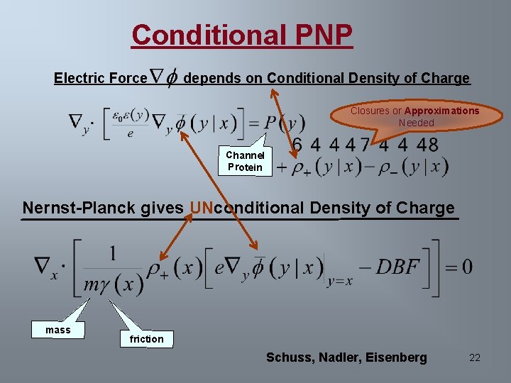 Conditional PNP Electric Force depends on Conditional Density of Charge Closures or Approximations Needed Conditional PNP Electric Force depends on Conditional Density of Charge Closures or Approximations Needed
