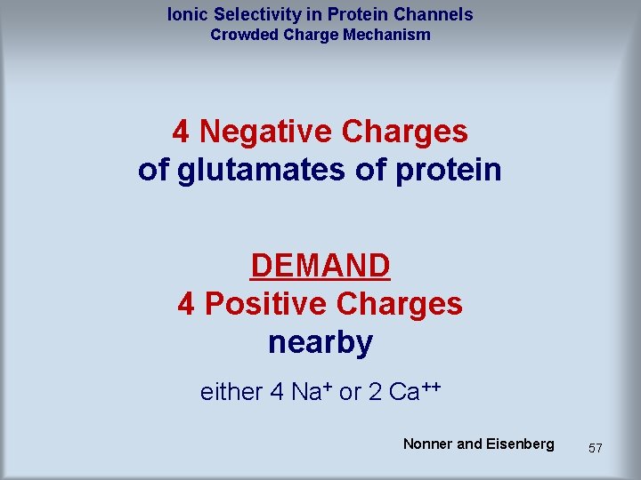 Ionic Selectivity in Protein Channels Crowded Charge Mechanism 4 Negative Charges of glutamates of Ionic Selectivity in Protein Channels Crowded Charge Mechanism 4 Negative Charges of glutamates of
