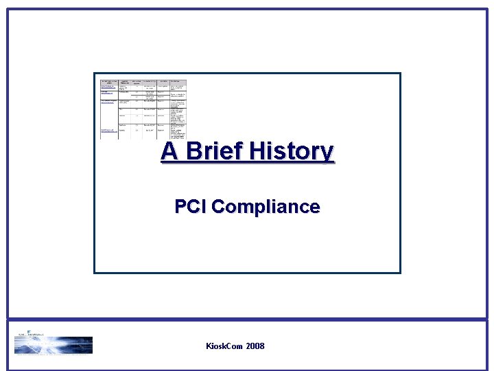 A Brief History PCI Compliance Kiosk. Com 2008 A Brief History PCI Compliance Kiosk. Com 2008
