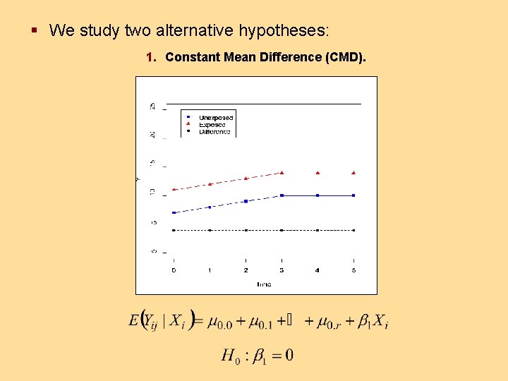 § We study two alternative hypotheses: 1. Constant Mean Difference (CMD). 