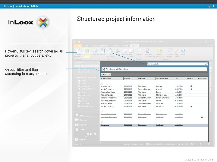 Page 10 In. Loox product presentation Structured project information Powerful full text search covering