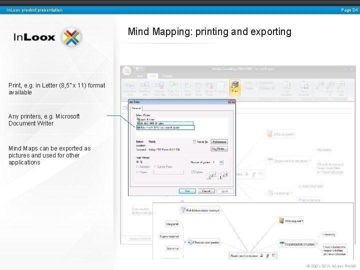 Page 24 In. Loox product presentation Mind Mapping: printing and exporting Print, e. g.