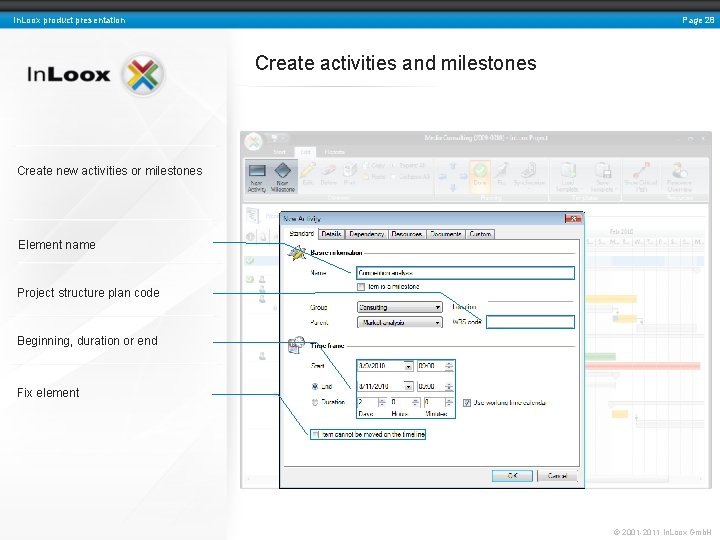 Page 28 In. Loox product presentation Create activities and milestones Create new activities or