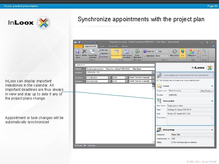 Page 32 In. Loox product presentation Synchronize appointments with the project plan In. Loox