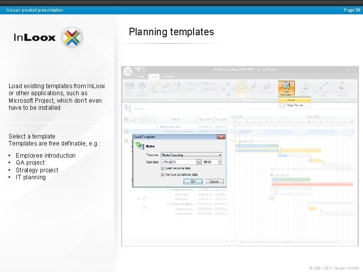 Page 36 In. Loox product presentation Planning templates Load existing templates from In. Loox