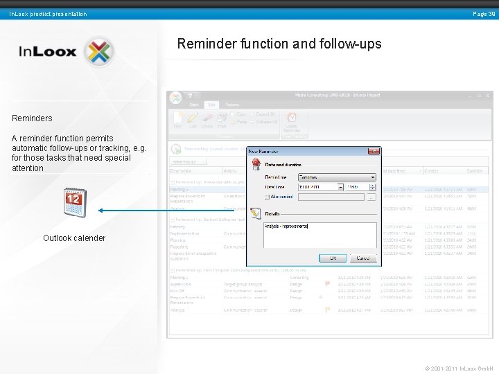 Page 39 In. Loox product presentation Reminder function and follow-ups Reminders A reminder function