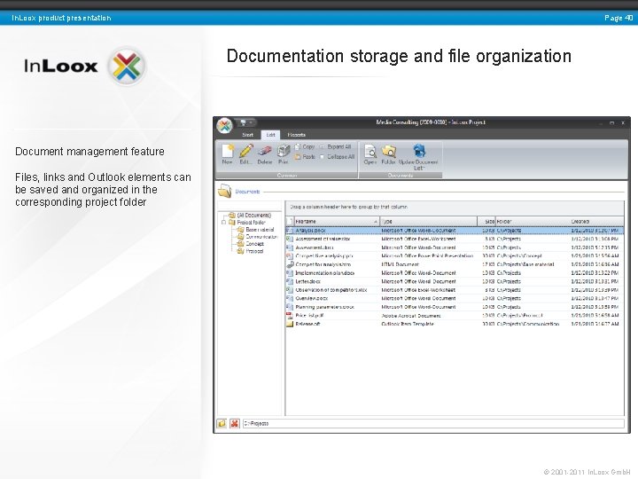 Page 40 In. Loox product presentation Documentation storage and file organization Document management feature