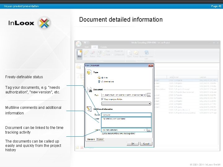 Page 42 In. Loox product presentation Document detailed information Freely-definable status Tag your documents,