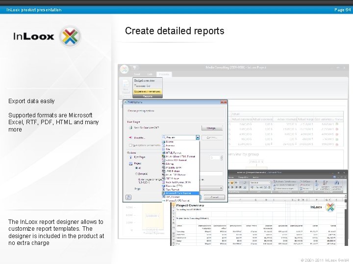 Page 54 In. Loox product presentation Create detailed reports Export data easliy Supported formats