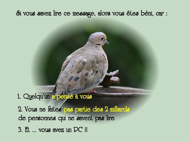 Si vous savez lire ce message, alors vous êtes béni, car : 1. Quelqu’un