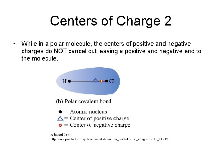 Centers of Charge 2 • While in a polar molecule, the centers of positive