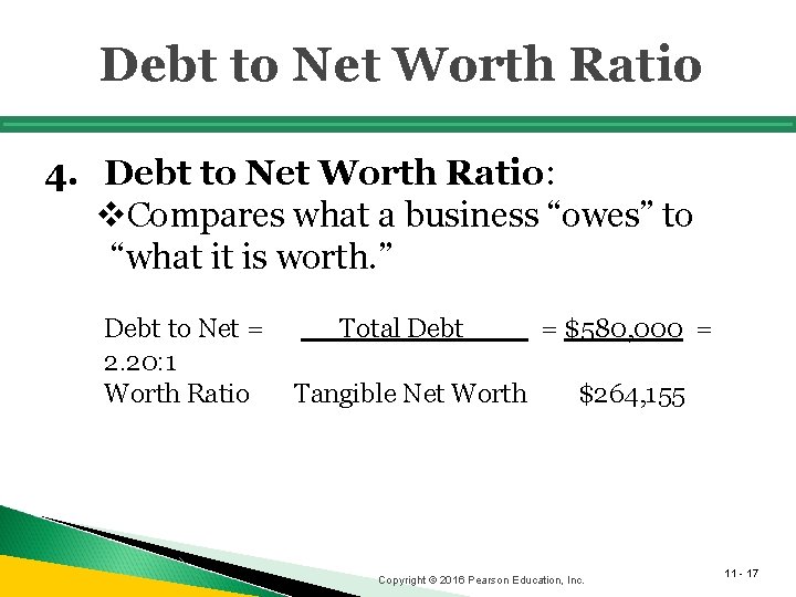 Debt to Net Worth Ratio 4. Debt to Net Worth Ratio: v. Compares what