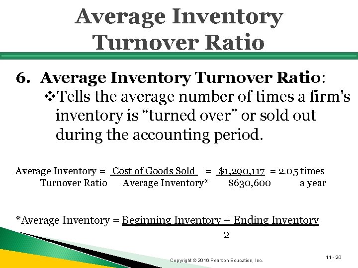 Average Inventory Turnover Ratio 6. Average Inventory Turnover Ratio: v. Tells the average number