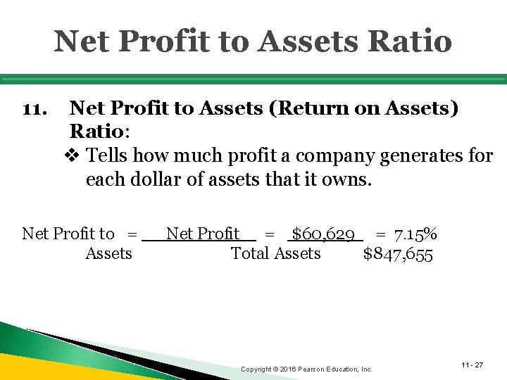 Net Profit to Assets Ratio 11. Net Profit to Assets (Return on Assets) Ratio: