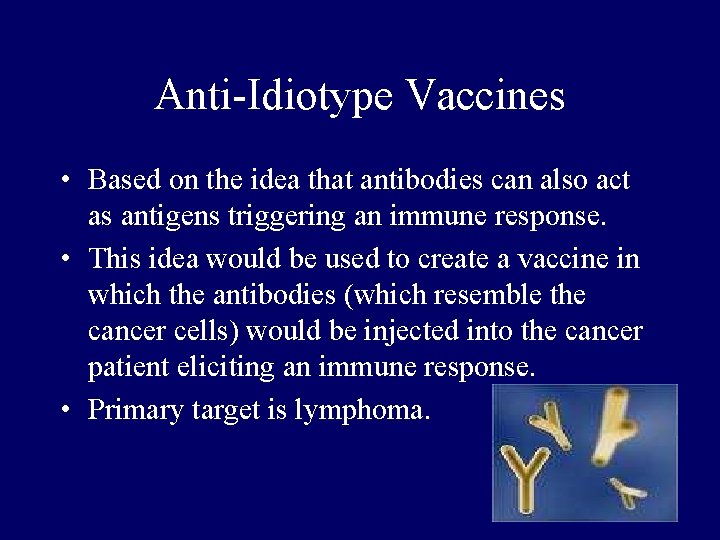 Anti-Idiotype Vaccines • Based on the idea that antibodies can also act as antigens