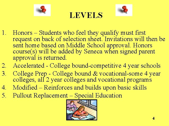 LEVELS 1. Honors – Students who feel they qualify must first request on back