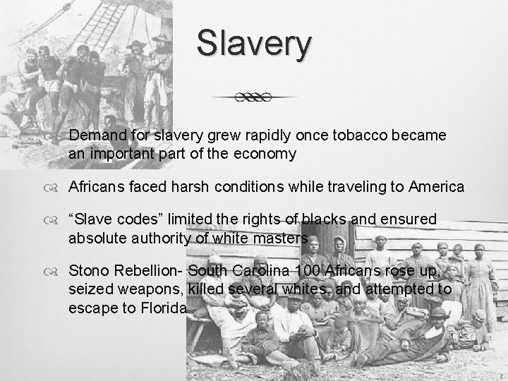 Slavery Demand for slavery grew rapidly once tobacco became an important part of the