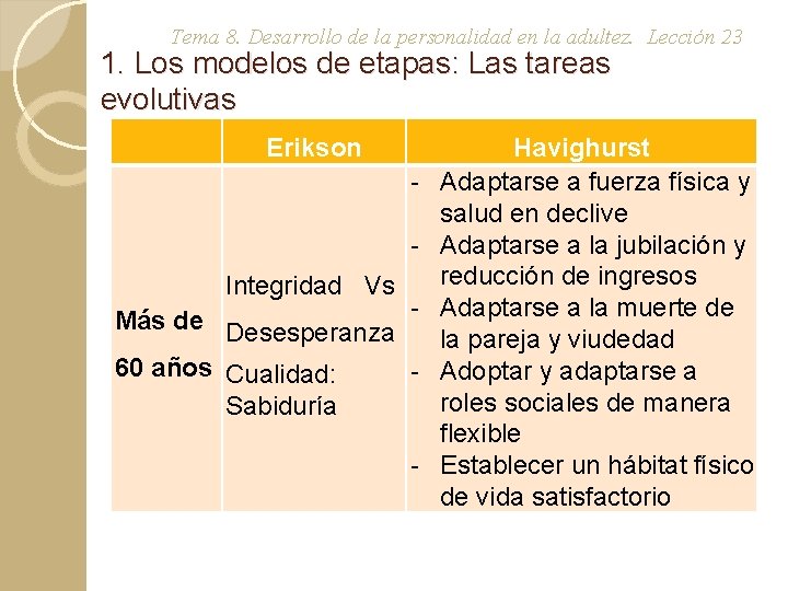 Tema 8. Desarrollo de la personalidad en la adultez. Lección 23 1. Los modelos