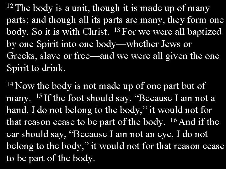12 The body is a unit, though it is made up of many parts;
