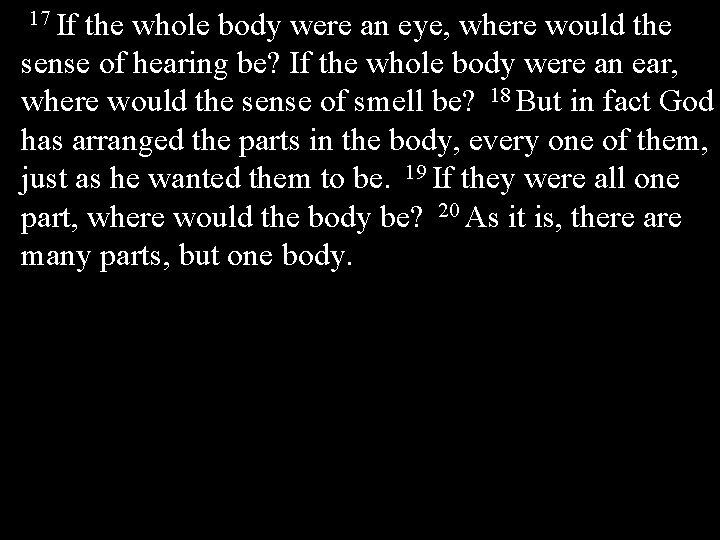 17 If the whole body were an eye, where would the sense of hearing