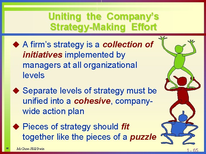 Uniting the Company’s Strategy-Making Effort u A firm’s strategy is a collection of initiatives