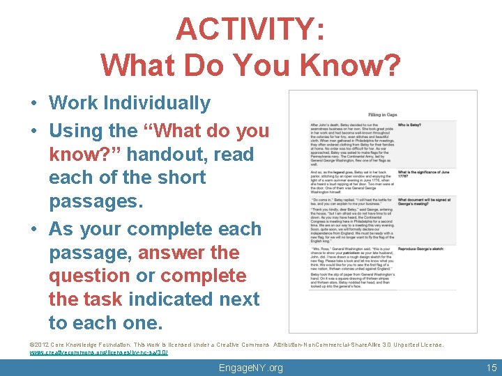 ACTIVITY: What Do You Know? • Work Individually • Using the “What do you ACTIVITY: What Do You Know? • Work Individually • Using the “What do you