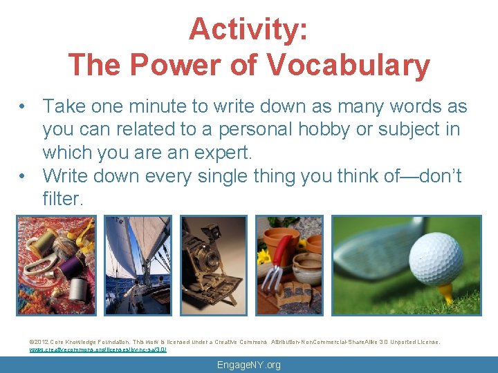 Activity: The Power of Vocabulary • Take one minute to write down as many Activity: The Power of Vocabulary • Take one minute to write down as many