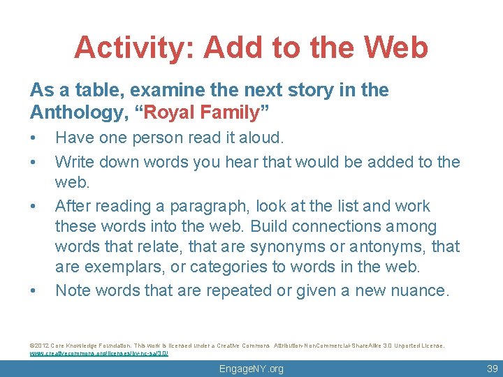 Activity: Add to the Web As a table, examine the next story in the Activity: Add to the Web As a table, examine the next story in the