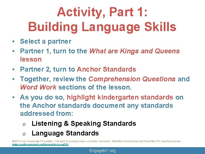 Activity, Part 1: Building Language Skills • Select a partner • Partner 1, turn Activity, Part 1: Building Language Skills • Select a partner • Partner 1, turn