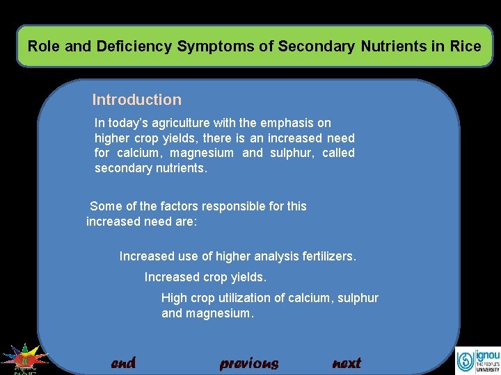 Role and Deficiency Symptoms of Secondary Nutrients in Rice Introduction In today’s agriculture with