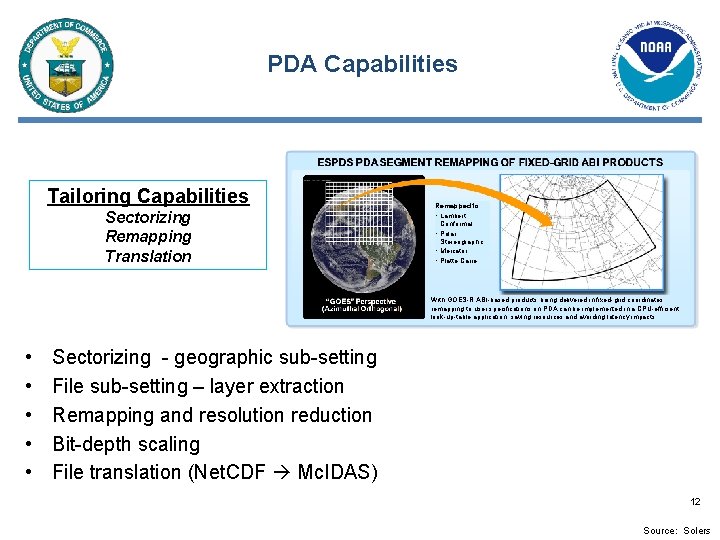 PDA Capabilities Tailoring Capabilities Sectorizing Remapping Translation Remapped to: • Lambert Conformal • Polar