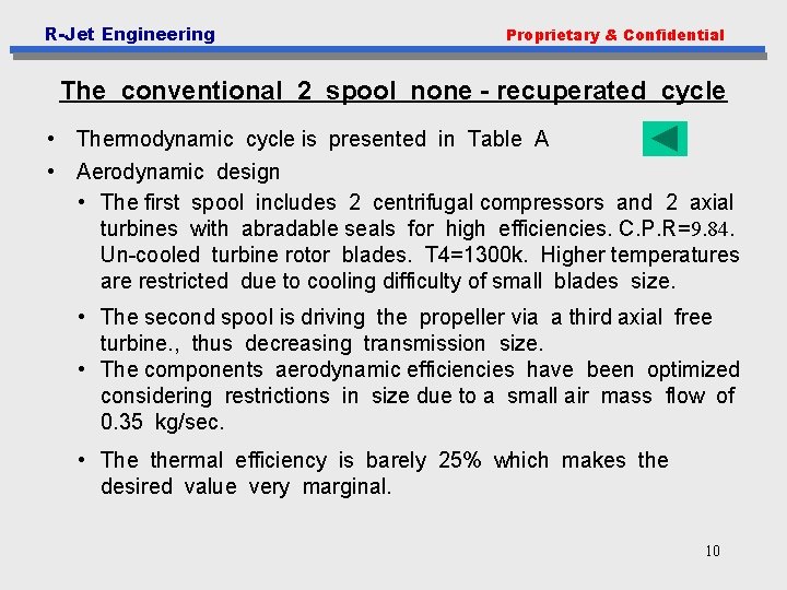 R-Jet Engineering Proprietary & Confidential The conventional 2 spool none - recuperated cycle •