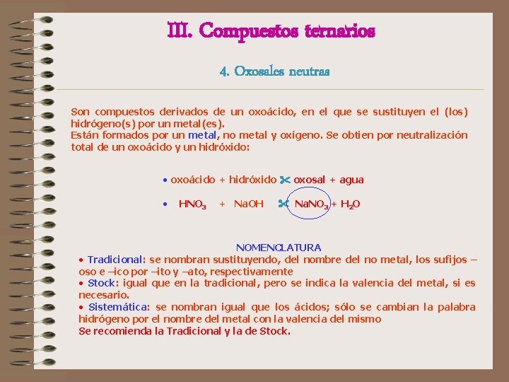 III. Compuestos ternarios 4. Oxosales neutras Son compuestos derivados de un oxoácido, en el III. Compuestos ternarios 4. Oxosales neutras Son compuestos derivados de un oxoácido, en el