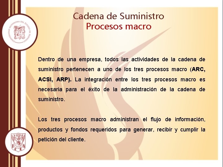 Cadena de Suministro Procesos macro Dentro de una empresa, todos las actividades de la