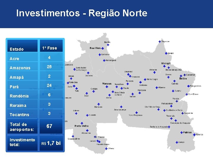 Investimentos - Região Norte Estado 1ª Fase Acre 4 Amazonas 25 Amapá 2 Pará Investimentos - Região Norte Estado 1ª Fase Acre 4 Amazonas 25 Amapá 2 Pará