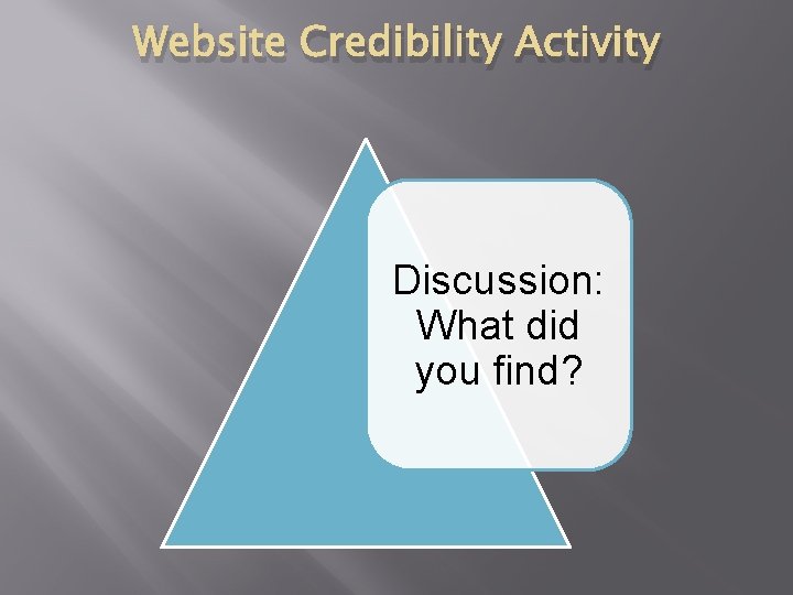 Website Credibility Activity Discussion: What did you find? 