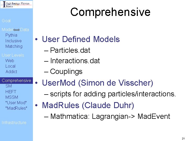 Comprehensive Goal Model Data Pythia Inclusive Matching User Levels Web Local Addict Comprehensive SM Comprehensive Goal Model Data Pythia Inclusive Matching User Levels Web Local Addict Comprehensive SM