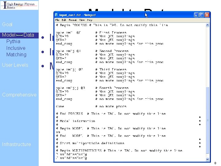 Model to Data Goal Model Data Pythia Inclusive Matching User Levels • Interface w/ Model to Data Goal Model Data Pythia Inclusive Matching User Levels • Interface w/