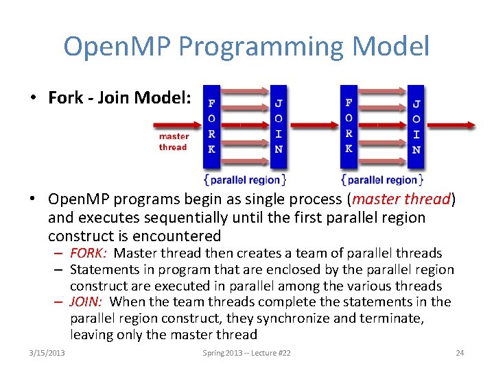 Open. MP Programming Model • Fork - Join Model: • Open. MP programs begin