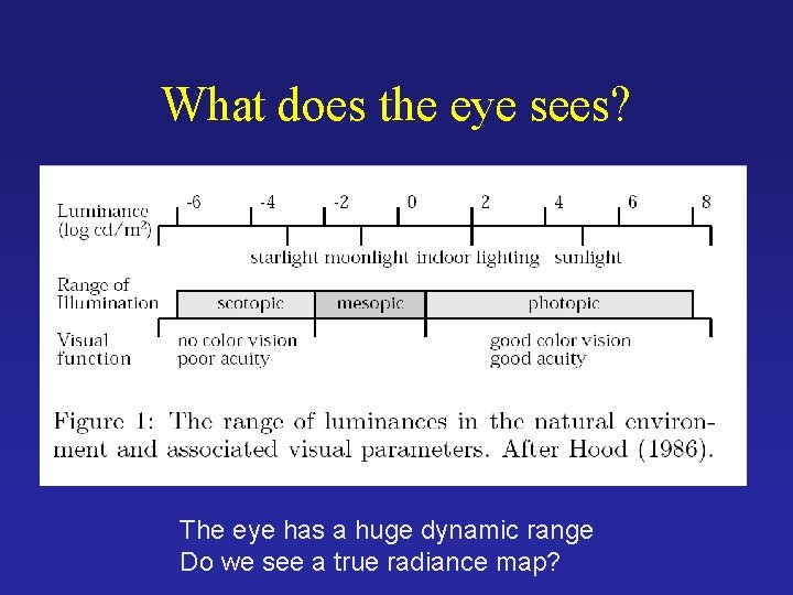What does the eye sees? The eye has a huge dynamic range Do we What does the eye sees? The eye has a huge dynamic range Do we