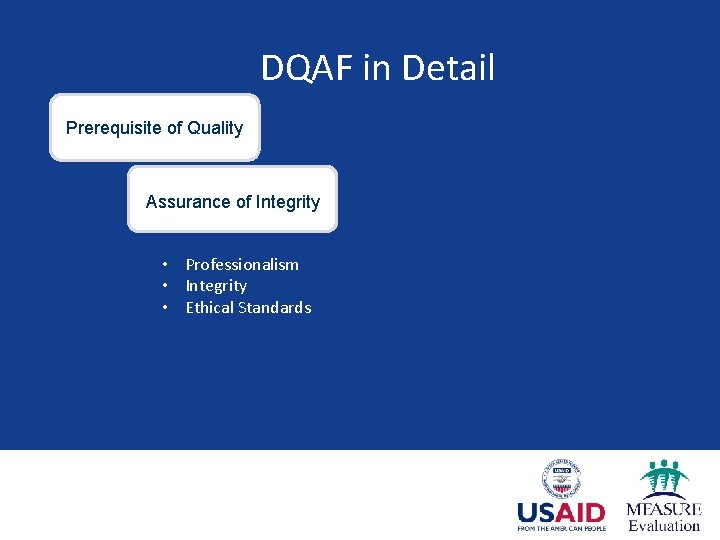 DQAF in Detail Prerequisite of Quality Assurance of Integrity • Professionalism • Integrity •