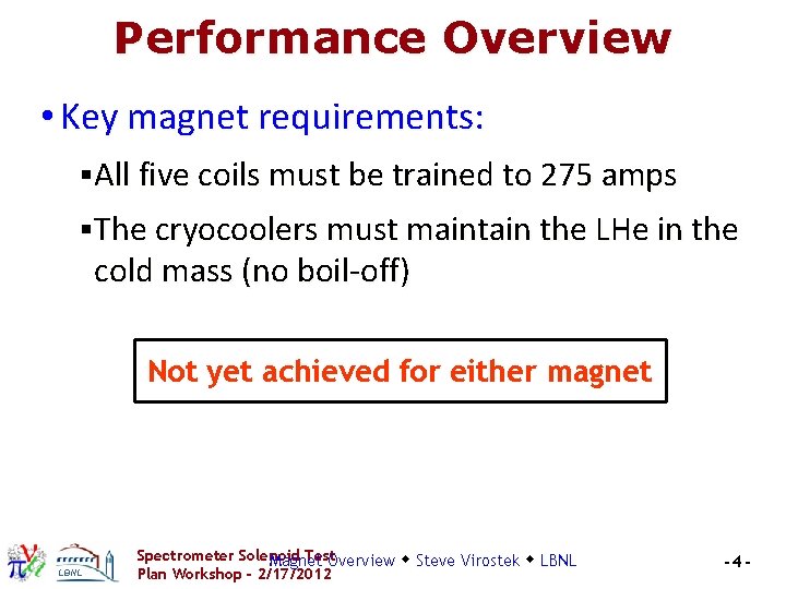 Performance Overview • Key magnet requirements: § All five coils must be trained to Performance Overview • Key magnet requirements: § All five coils must be trained to