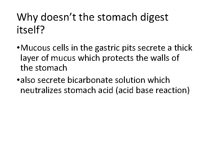 Why doesn’t the stomach digest itself? • Mucous cells in the gastric pits secrete