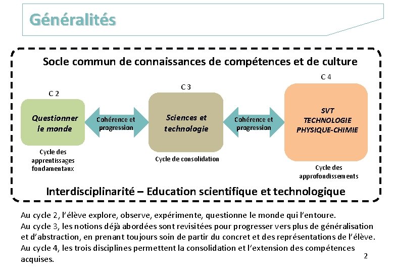 Généralités Socle commun de connaissances de compétences et de culture C 3 C 2