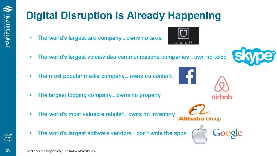 Digital Disruption is Already Happening • The world’s largest taxi company… owns no taxis