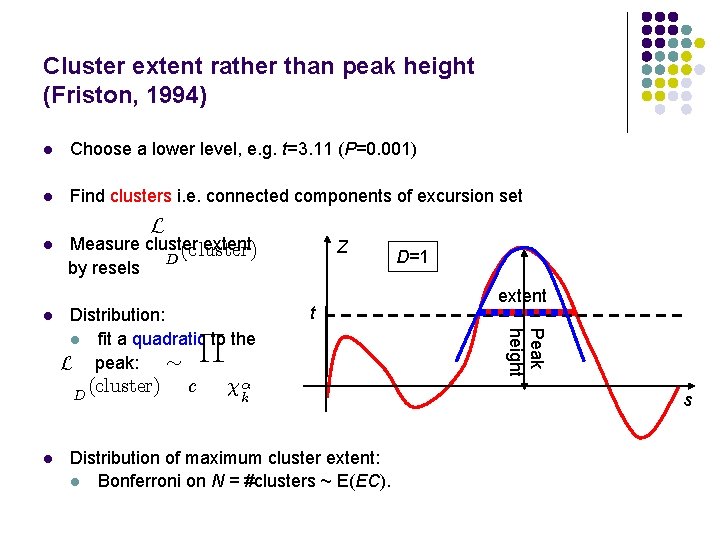 Cluster extent rather than peak height (Friston, 1994) l Choose a lower level, e.