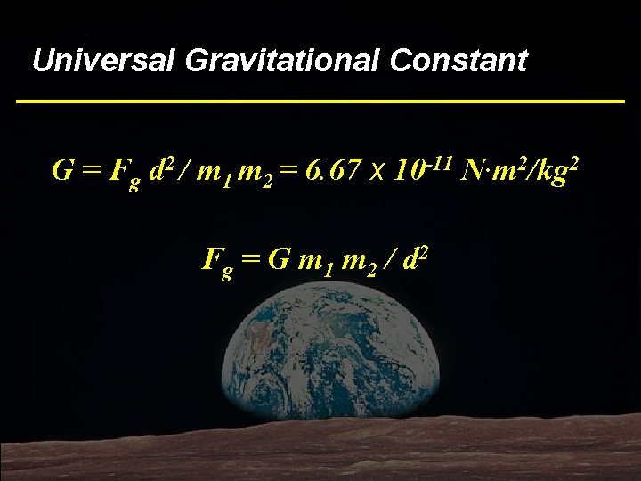 Universal Gravitational Constant G = Fg d 2 / m 1 m 2 =