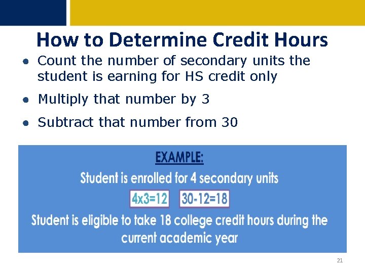 How to Determine Credit Hours ● Count the number of secondary units the student How to Determine Credit Hours ● Count the number of secondary units the student