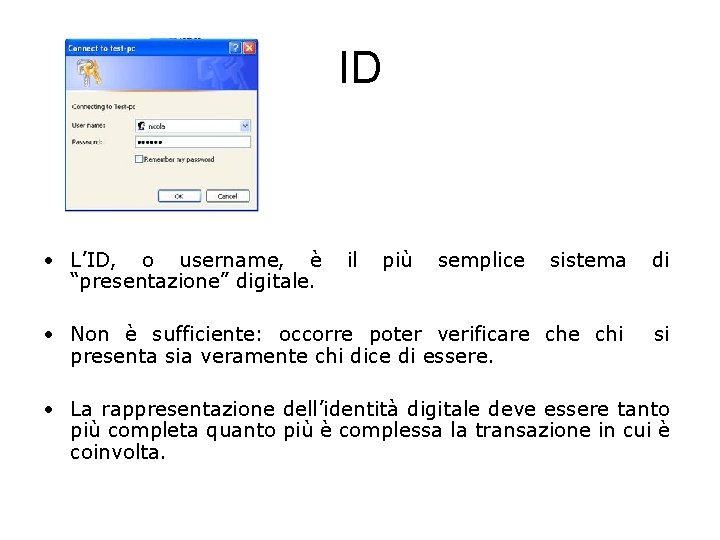 ID • L’ID, o username, è il più semplice sistema di “presentazione” digitale. •
