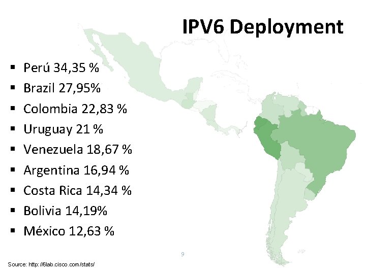 IPV 6 Deployment § § § § § Perú 34, 35 % Brazil 27,